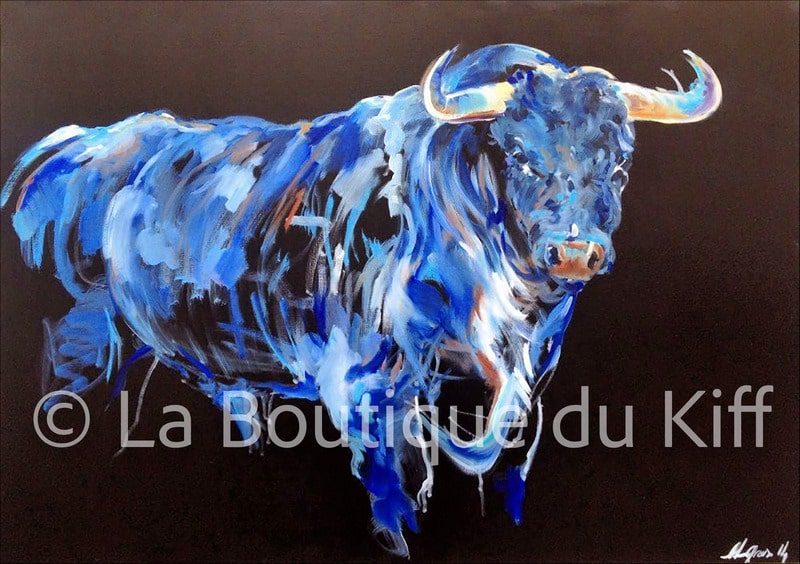 Carte Taureau bleu Le Parrain - Louise Groux - Artiste Peintre Carte Taureau bleu Le Parrain - Louise Groux - Artiste Peintre