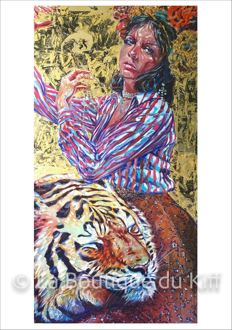 Carte Femme Tigre : L’Impératrice au Collier - Louise Groux - Artiste Peintre Carte Femme Tigre : L’Impératrice au Collier - Louise Groux - Artiste Peintre