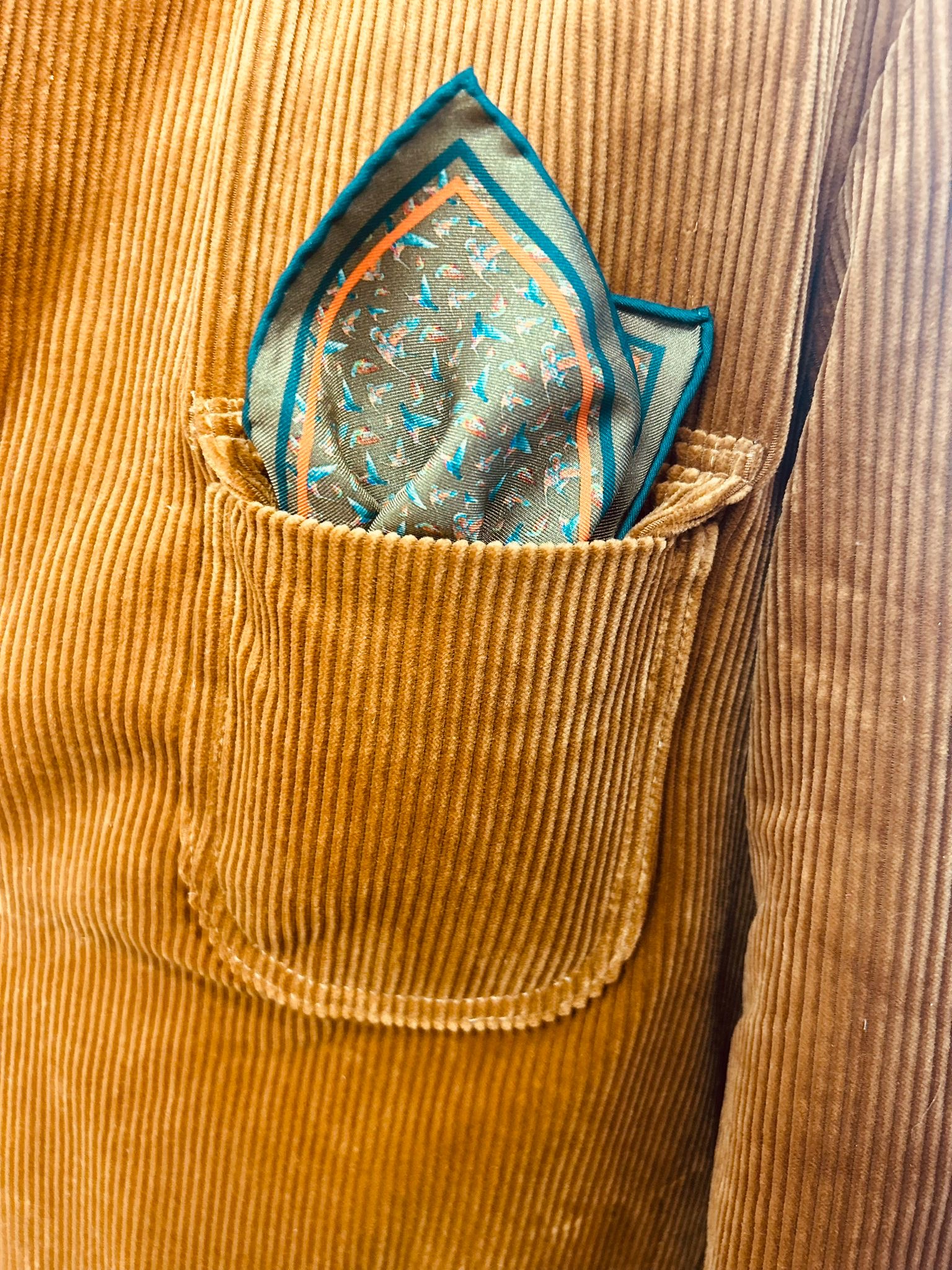 Pochette homme perdrix et bécasse vert olive - Louise Groux - Artiste Peintre