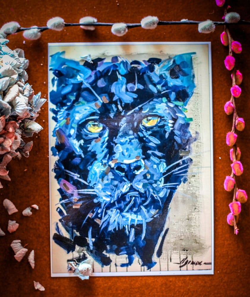 Carte Panthère Bleu - Louise Groux - Artiste Peintre