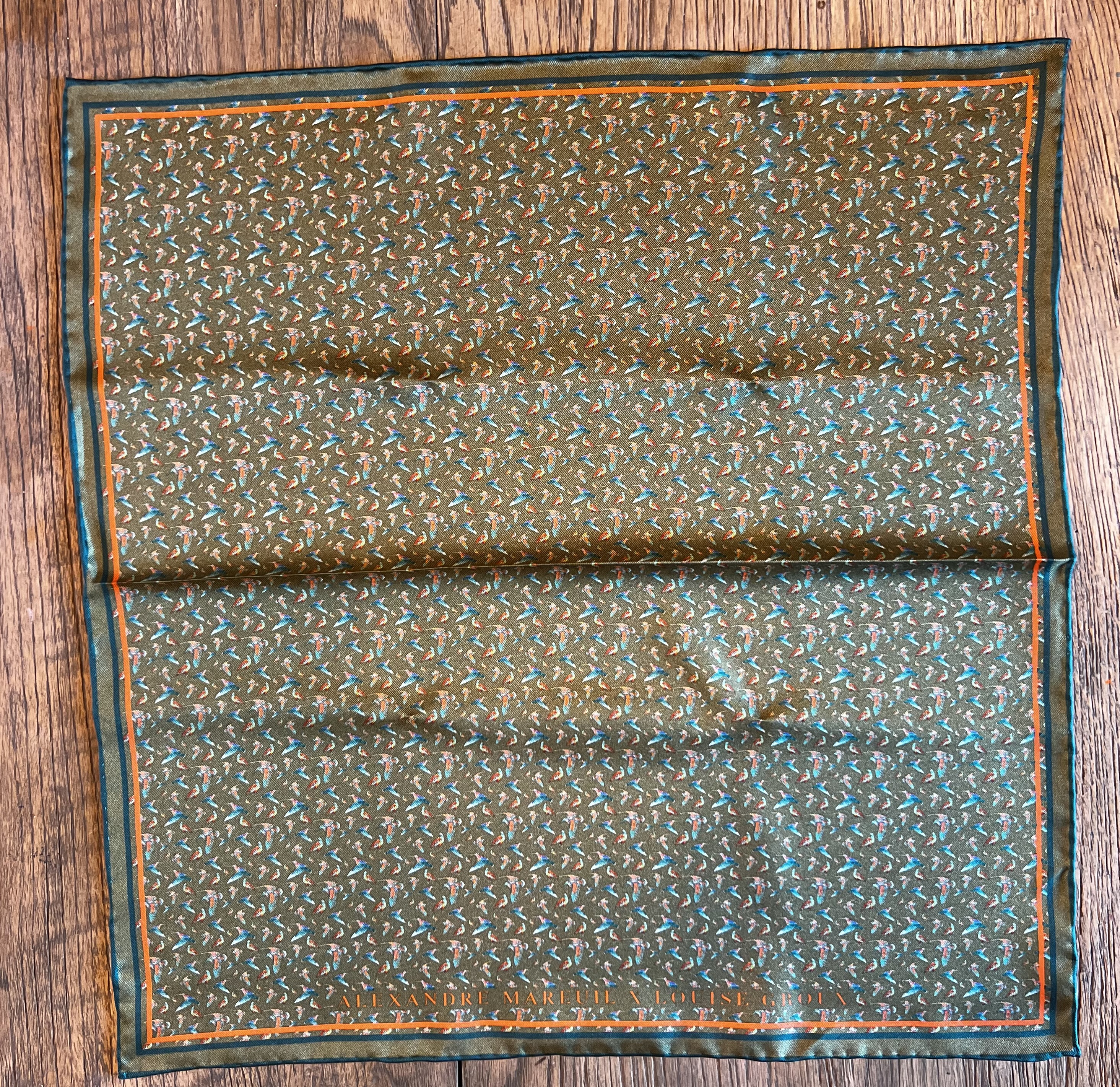 Pochette homme perdrix et bécasse vert olive - Louise Groux - Artiste Peintre