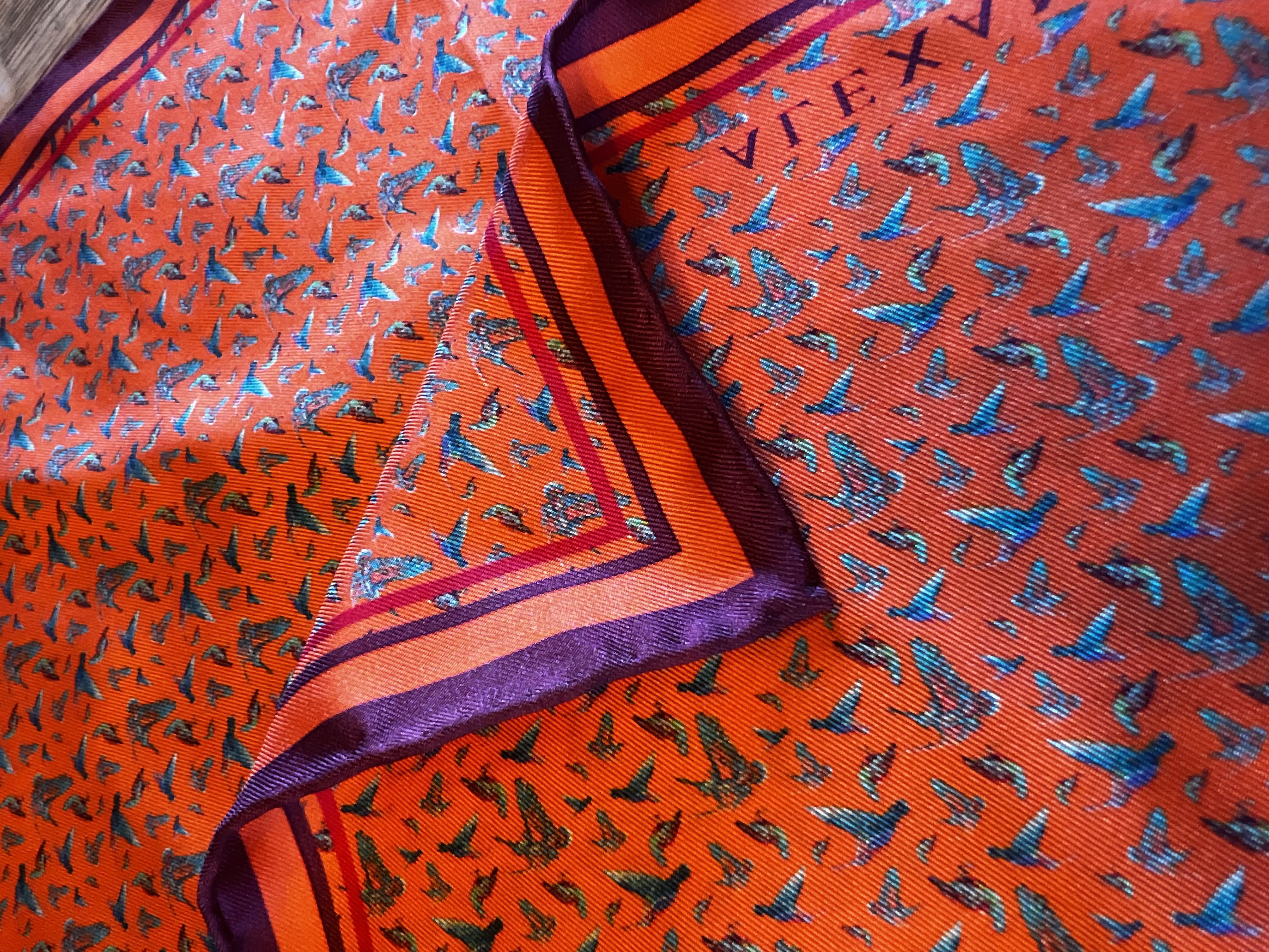 Pochette homme perdrix et bécasse orange, - Louise Groux - Artiste Peintre