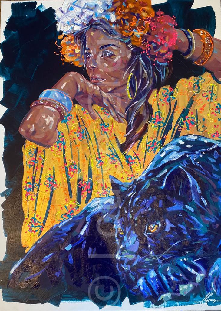 Femme à la panthère - Louise Groux - Artiste Peintre