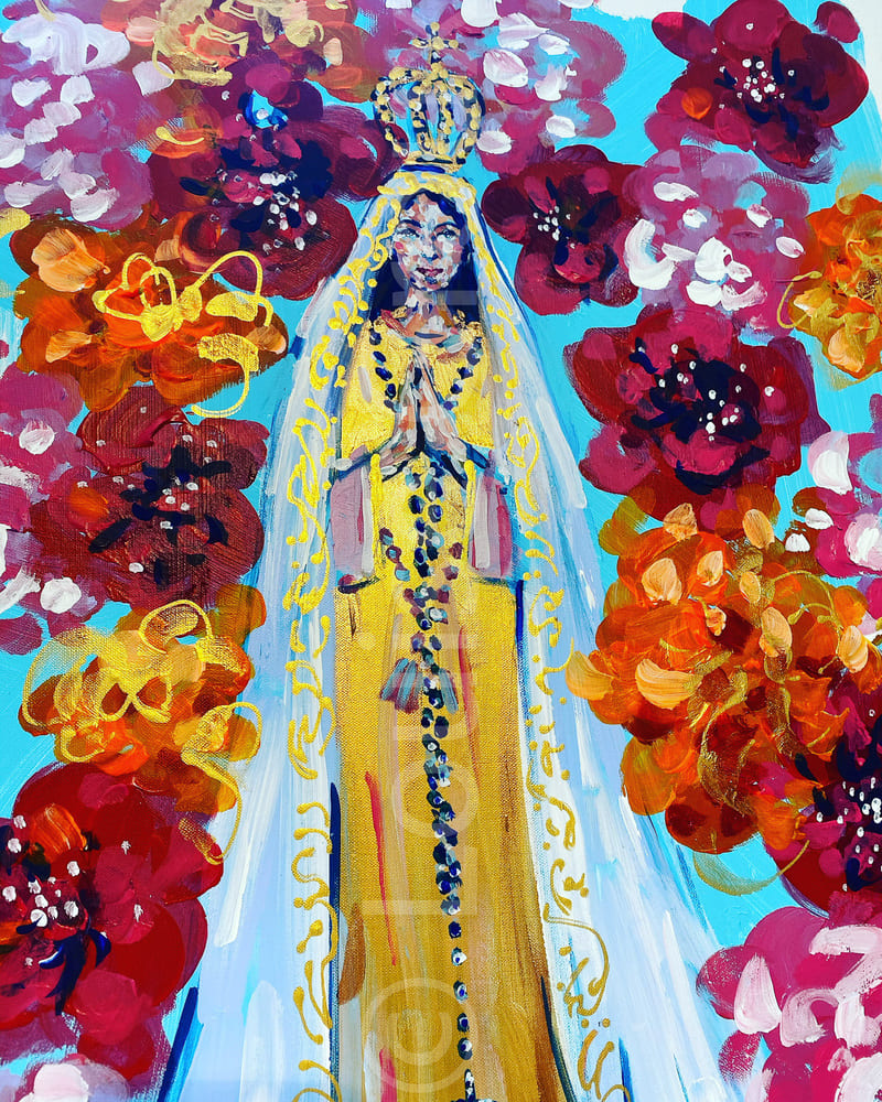 Détail Notre Dame de Fatima - Louise Groux - Artiste Peintre